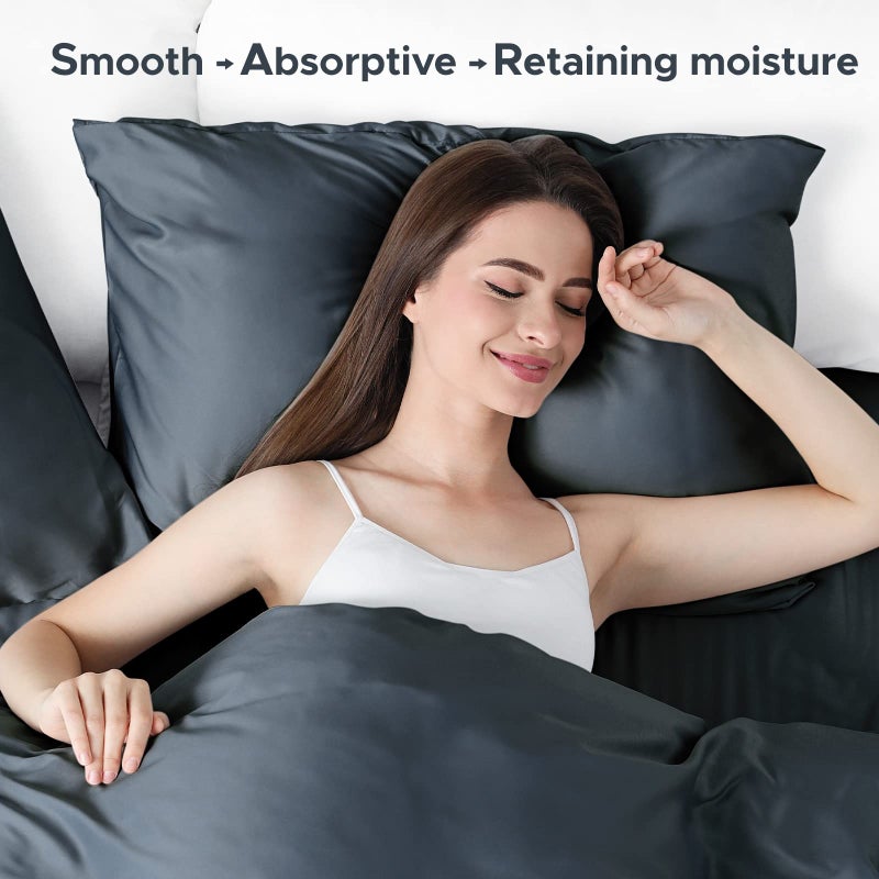 CAAIR 100% Pure Mulberry Silk Pillowcase for Hair and Skin - Allergen Resistant Dual Sides 600 Thread Count Silk Bed Pillow Cases with Hidden Zipper 1pc Queen Size Space Grey - Image 5